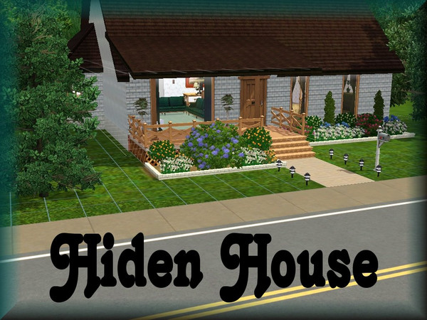 Sims 3 — Hiden House by CinderSim — A landscaped lot with trees. This beautiful three bedroom home features two baths,