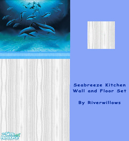 Sims 2 — Seabreeze Kitchen Wall and Floor by Riverwillows — A beautiful wallpaper featuring dolphins at play, and a