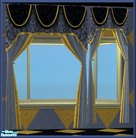 Sims 2 — NK TC47 Bedroom - Curtain by MoMama — A curtain of dusty blue with fluffy blue side curtains and a swag of dark