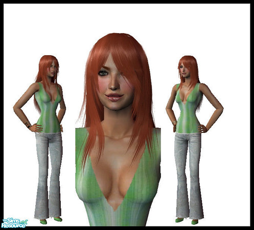Sims 2 — Striped Shirt Women's Outfit  - Green by Arbalest — This is a recolor of the wonderful mesh created by lueppi!