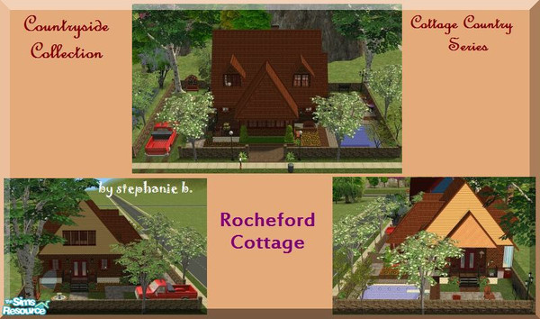 Sims 2 — Cottage Country - Rocheford Cottage by stephanie_b. — Exterior:2 Story,Parking,Pool,Lounge Area,Garden,etc./