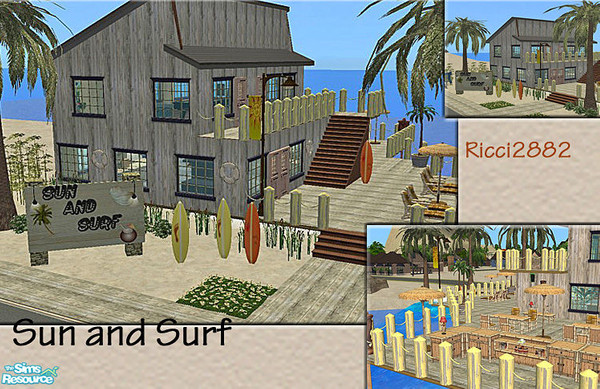Sims 2 — Sun and Surf by TheNumbersWoman — Overlooking the beautiful beaches of Simmville, this Surf shop has much to