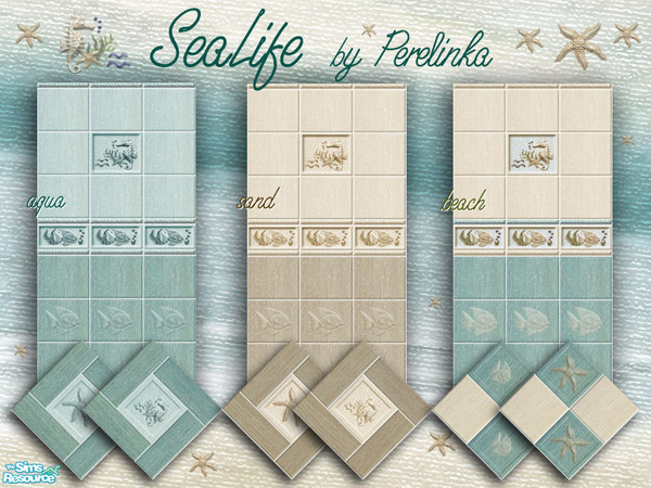 Sims 2 — SeaLife Set by perelinka — Tiled walls and floors in three moods: aqua, sand and beach.