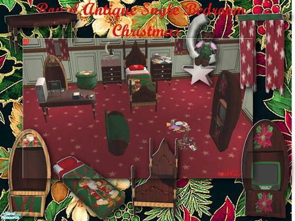 Sims 2 — Christmas Single Bedroom by ead425 — This is a recolor of my Royal Antique Single Bedroom. Set contains, bed,