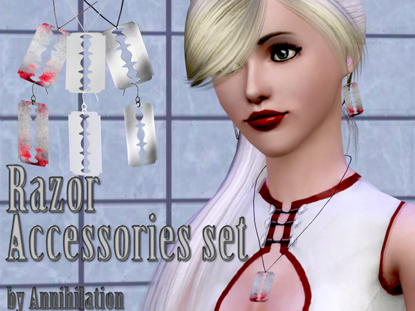 Sims 3 — Razor Accessories set by Annihilation — Earings and Pedant for females teen through elder in form of Razor