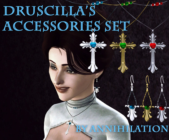Sims 3 — Druscilla's Accessories by Annihilation — Druscilla's accessories: earings and cross for females teen through