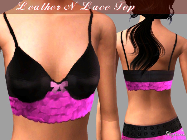 Sims 3 — Leather N Lace Top by skystars5 — Cute top with leather and ruffled lace.