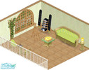 Sims 1 — Hummingbird sunroom by carriep — Includes: Lamp(2), Easel, Chair, Chess, Endtable, Floor, Wall, Plant, Sofa,