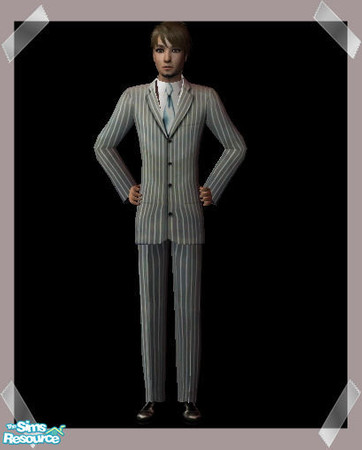 Sims 2 — Silver Pinstripe Suit/Baby blue tie by Arbalest — Some stylish formal wear for your male sims! Enjoy! :)