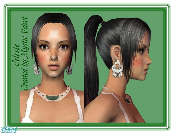 Sims 2 — Celeste by MysticVelvet — Beautiful choker in silver with Jade and silver earrings.