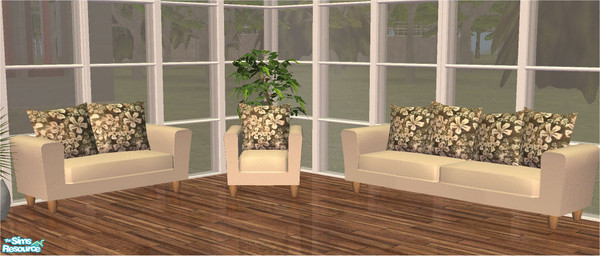 Sims 2 — Beige Floral Sofa Set by frillyfilly — Recolours of shtinky00's "Arizona Chair, Loveseat and Sofa set.