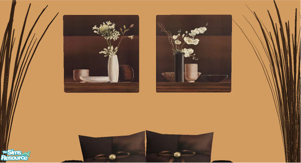 Sims 2 — Brown Floral Art Set by frillyfilly — Recolours of the maxis "C Stroke by Alfred D'Simvo" canvas.