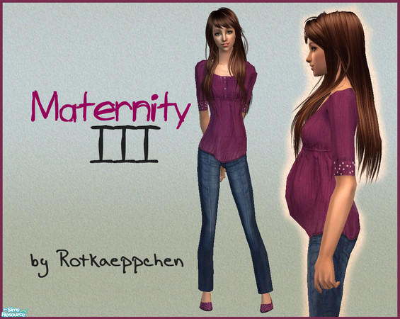 Sims 2 — Colorful Maternity  ( 3 Parts ) - 3 by Rotkaeppchen — Jeans, violet shirt with dots and matching violet shoes.
