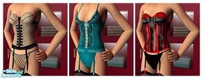 Sims 2 — Bustier Set by Dgandy — Silky satin and lace bustiers with black stockings.