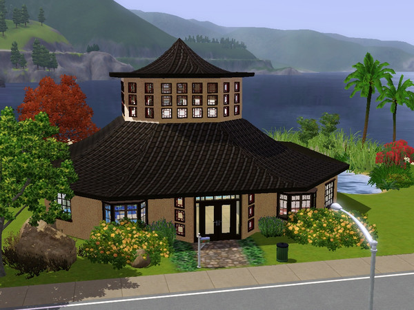 Sims 3 — Asian Round by maxi king — A nice home with a hidden room,indoor pool and a nice pond!It's a four story house