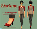 Sims 2 — Darlene - Whole Outfit FAE by Rotkaeppchen — red top and matching red shoes grey jeans striped dress as short as