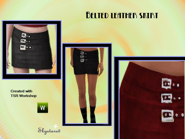 Sims 3 — Belted Leather Skirt by skystars5 — Cute Leather Skirt with belts on front.