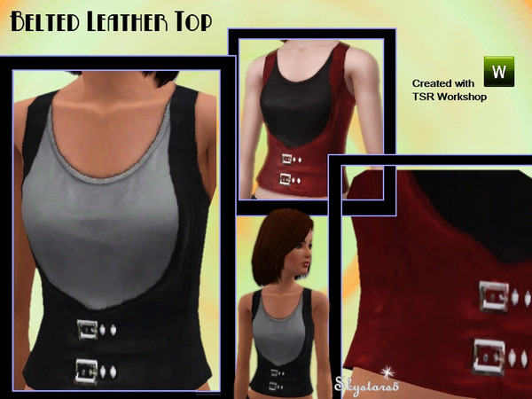 Sims 3 — Belted Leather Top by skystars5 — Two toned leather top with belts on front.