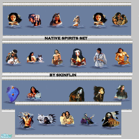 Sims 2 — native spirits set by skinflin — these wall have moody blues and indian spirit pics, decoratived white