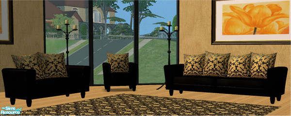 Sims 2 — Black & Gold Sofa Collection by frillyfilly — Recolour of shtinky00's "Arizona Sofa, Loveseat and