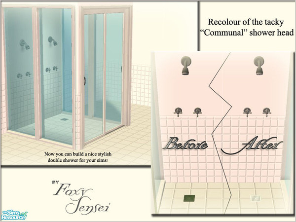 Sims 2 — Tacky  Communal Shower Recolours by foxysensei — They both have white drains now, but one has silver fittings