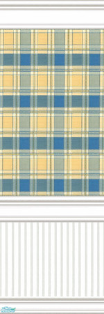Sims 2 — jsf2WBBWBlueYellowPlaid by jsf — White wainscotted beadboard and mouldings hold a blue and yellow plaid
