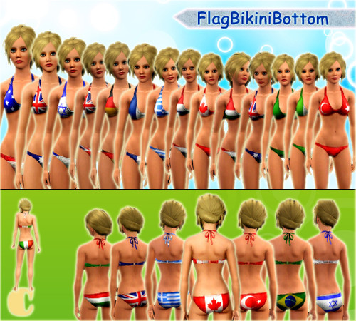 Sims 3 — FlagbikiniBottom by carit — Including the countries: Canada, Hungary, Brazil, France, Israel, USA, UK,