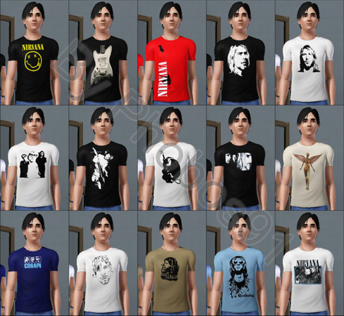Sims 3 — Nirvana T-Shirts by Phobos91 — 15 Nirvana T-shirts created by Phobos91.