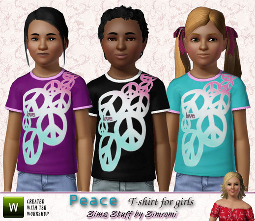 Sims 3 — Simromi CF Peace Tshirt  by simromi — Peace T-shirt for your female child sim. Comes in 3 color