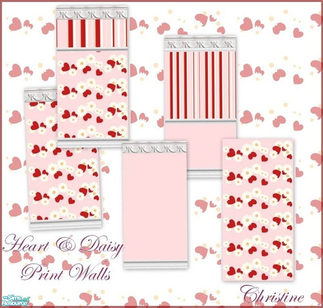 Sims 2 — Heart & Daisy Wallpaper Prints by cm_11778 — This is a fun wallpaper set just in time for the Valentine