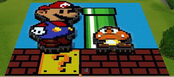 Sims 3 — Super Mario Lot by waluigiman — This innovative building design was made using floor tiles as sprite 'bits'. by