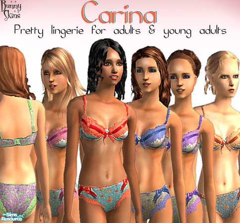 Sims 2 — Carina Lingerie by BunnyTSR — A set of pretty lingerie for adult/YA in 6 colour combinations. Sexy plunge bra in