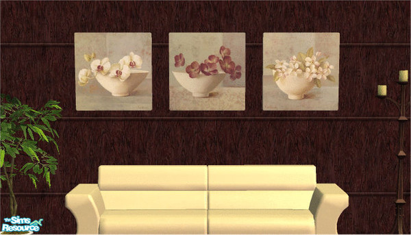 Sims 2 — Flower Bowl Trio by frillyfilly — Set of 3 flowers in bowls prints. Recolours of the maxis "C. Stroke by