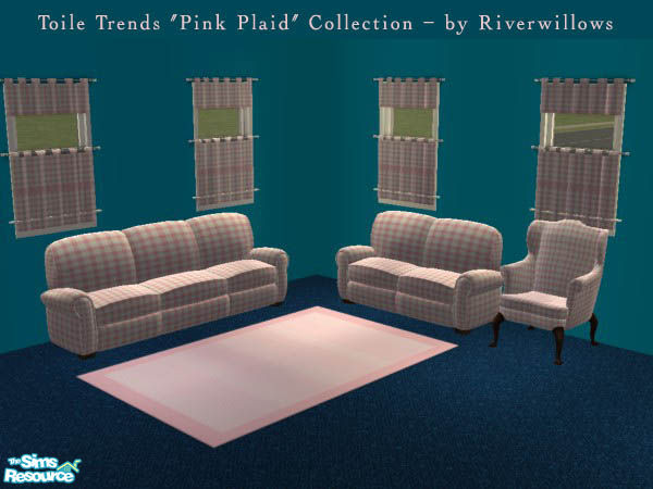 Sims 2 — Toile Trends Pink Plaid Living Set by Riverwillows — A beautiful living set, with matching sofa, loveseat,