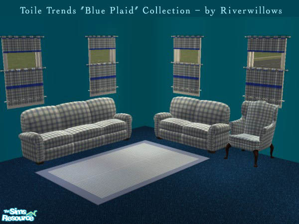 Sims 2 — Toile Trends Blue Plaid Living Set by Riverwillows — A beautiful living set, with matching sofa, loveseat,