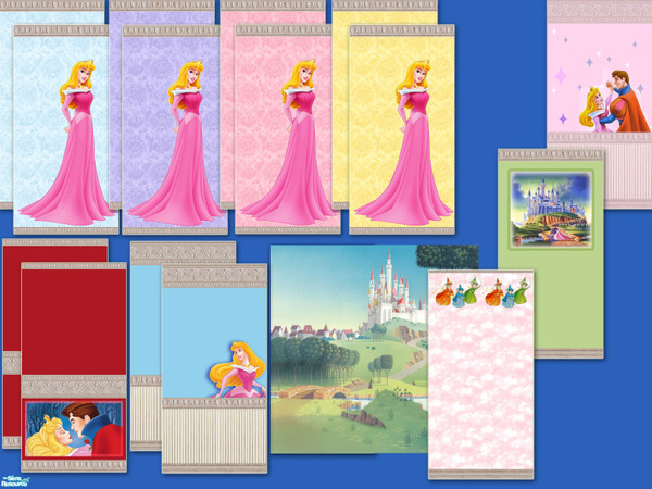 Sims 2 — Sleeping Beauty Disney Walls by foxysensei — On request for Skyaire: Aurora, the Prince and the Fairy Godmothers