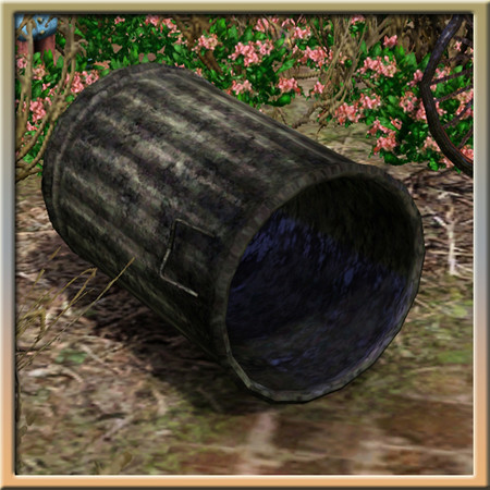 Sims 3 — Empty trashcan tipped over by Cyclonesue — Of COURSE you didn't kick it over deliberately! You simply wouldn't