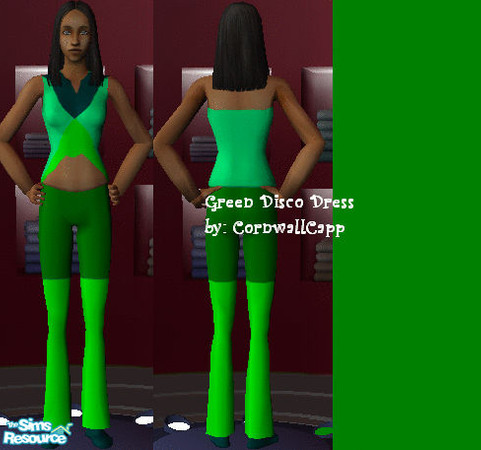 Sims 2 — Green Disco Girl by CornwallCapp — Shiny and Cool! Adult Females are beautiful if they wear it.