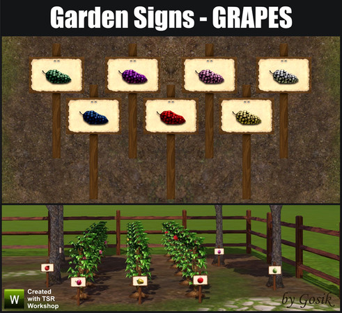 Sims 3 — Garden Signs - Grapes  by Gosik — Garden Signs - Grapes by Gosik at The Sims Resource. Includes seven
