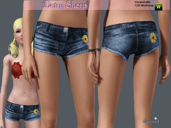 Sims 3 — Daisy Shorts by skystars5 — Cute jean shorts with a daisy on front and back.