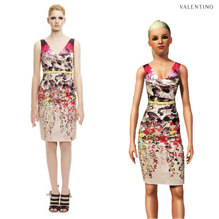 Sims 3 — Nujeiram Valentino Floral Dress by nujeiram — This is a simple dress with v neckline designed by Valentino.