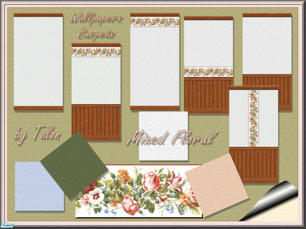 Sims 2 — Mixed Floral Walls & Carpets by Cerulean Talon — Light and classic, this wallpaper and carpet set will make