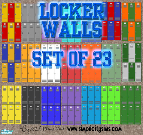 Sims 2 — Colored Locker Walls (23) by ad27 — This set looks great in changerooms, schools, around pools, etc. It has 23
