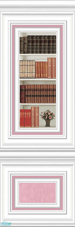 Sims 2 — jsf2WPTopazPinkBookcase2 by jsf — A new configuration of jsf2WPFWPinkMarble paneling into matching bookcases.