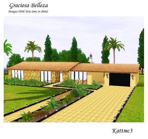 Sims 3 — Graciosa Belleza by kattmc3 — This three bedroom, two bathroom modern/Mediterranean home includes pool, open