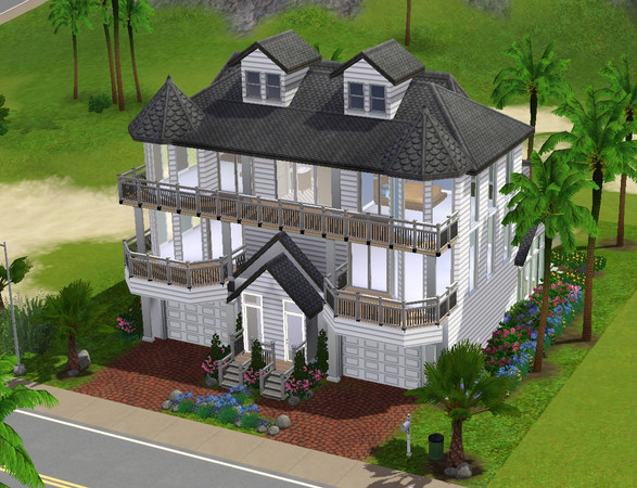 Sims 3 — Beachside Duplex by crackerjack2772 — A high-end cute, beach-side duplex with a garden pond and lots of