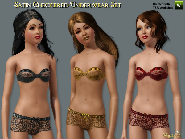 Sims 3 — Satin Cbeckered Underwear Set by skystars5 — Sweet and soft hand drawn by me satiny Checkered underwear set.