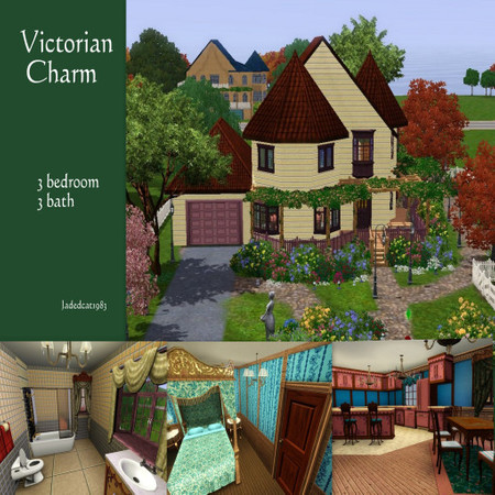 Sims 3 — Victorian Charm by jadepanther198303 — 3 bedroom 3 bath 1 car garage with formal living room and study. Pond