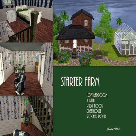 Sims 3 — Starter Farm by jadepanther198303 — A farm for Sims starting out. 1 bedroom 1 bath ,study nook ,garden