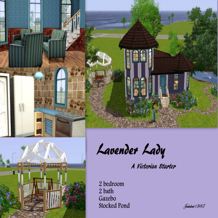 Sims 3 — Lavender Lady Starter by jadepanther198303 — 2 bedroom 2 bath Victorian style starter , Gazebo , stocked pond,